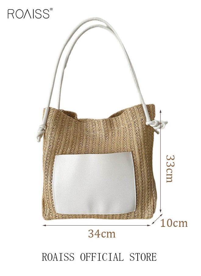 roaiss - Women Woven Tote Bag Large Capacity Shoulder Crossbody Bag Retro Style Woven Craft Beach Bag Woven Basket Bags - Image 1