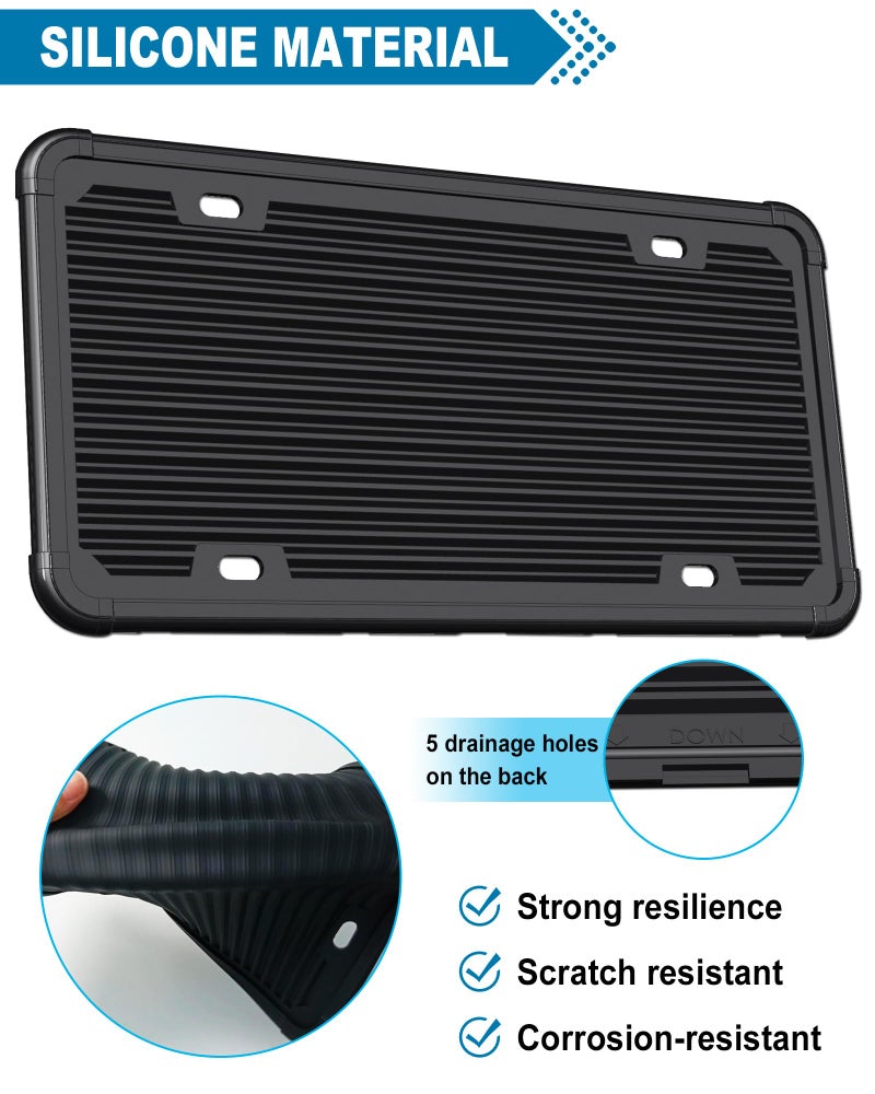 ZXFOOG License Plate Frames Covers- Clear Flat Car Tag Cover with Black Silicone Holder, 2 Sets Unbreakable Transparent Protectors for Front Rear, with Screws Caps - Image 4