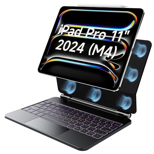 HOU for iPad Pro 11 Inch Case with Keyboard M5 2025/M4 2024(ONLY),Magic Keyboard iPad Pro 11 Inch (5th Gen) Keyboard Case,Click-Anywhere Trackpad,7 Colors Backlight,Easy-Set,Black - Image 1