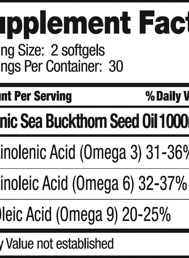 SEABUCKWONDERS زيت بذور البحر النبق، مصنوع من البحر النبق العضوي، 60-كبسولة لينة - Image 2