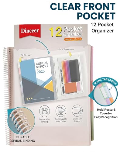 Dinceer 12 Pocket Project Organizer Folder by Dinceer, Letter Size Expandable File Organizer with 6 Color Dividers, Quick View Clear Cover Pocket, Inner Zipper Pouch, Heavy Duty Plastic - Image 5