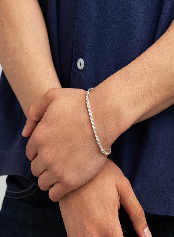 LeCalla 925 Sterling Silver Italian 4 MM Classic Diamond-Cut Rope Chain Link Bracelet for Women Men, Made in Italy (6.5, 7, 7.5, 8, 8.5, 9 Inches), 7 Inches, Silver, no gemstone - Image 4
