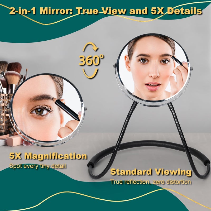 BESZONE Double Sided Mirror to See Back of Head Self Haircut Mirror 360 Rotating, 6.7" Standard and 5X Magnification, Self Cut Hands Free, Adjustable Neck Strap for Hair Cutting Braiding Makeup Travel - Image 2