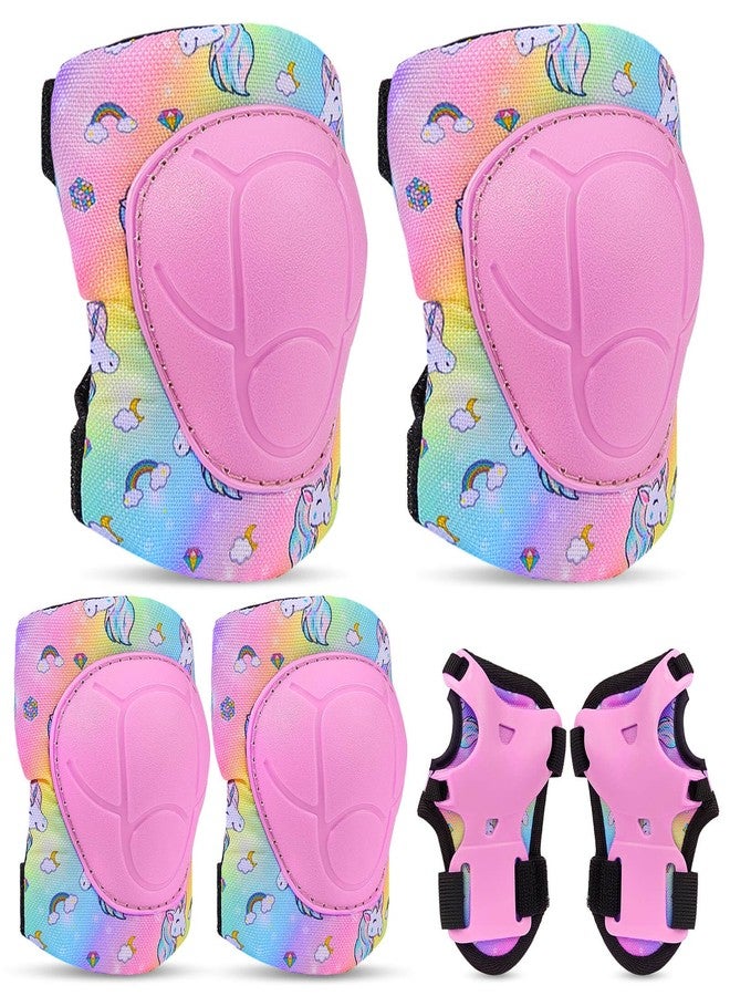 FIODAY Knee Pads for Kids Unicorn Protective Gear Set Adjustable Knee Pads and Elbow Pads with Wrist Guard for Girls Roller Skates Cycling Bike Skateboard Inline Skatings Scooter, 3~8 Years - Image 1