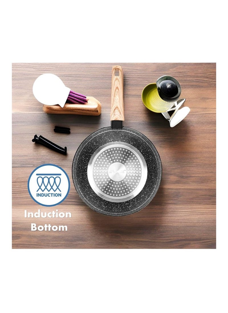 Auroware - Auroware 26CM Non Stick Wok Pan with Glass Lid Forged Aluminium Black Induction Bottom Dishwasher safe Three Layer Coating Kitchen Cooking Healthy and Safe - Image 1