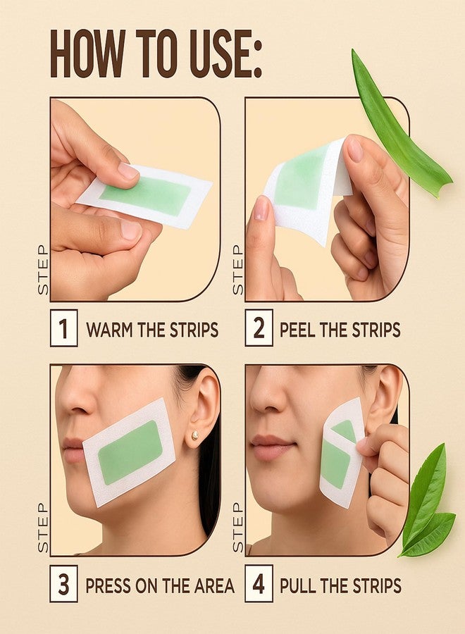 PRC HERBAL Aloe Vera Extract Facial Wax Strips (PACK OF 2, 40 Strips) Instant Hair Removal, Smooth & Soft Skin, Gentle on Sensitive Skin, Ready-to-Use Cold Wax Strips for Face & Upper Lip - Image 2