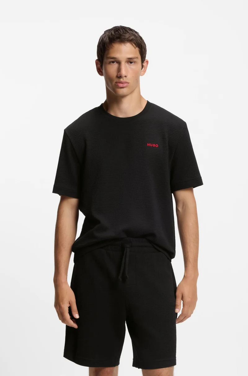 HUGO Waffle-structured pyjama T-shirt with embroidered logo