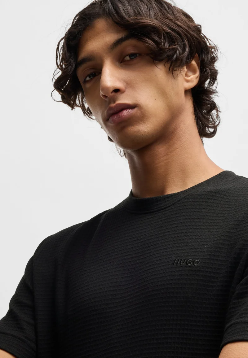 HUGO Waffle-structured pyjama T-shirt with embroidered logo