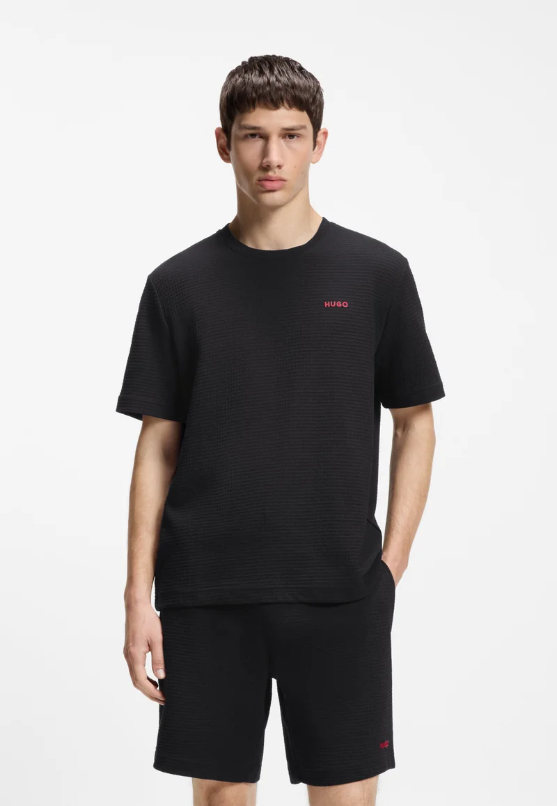 HUGO Waffle-structured pyjama T-shirt with embroidered logo