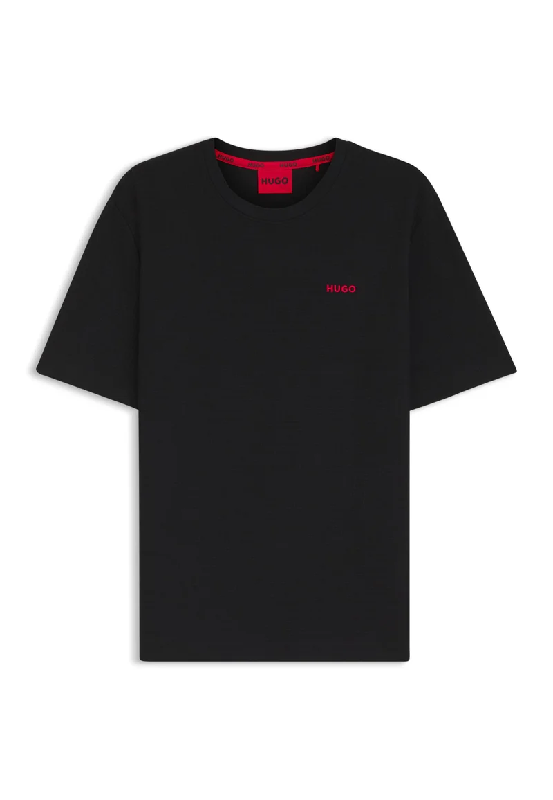 HUGO Black Waffle-structured pyjama T-shirt with embroidered logo for Men | Best Price UAE
