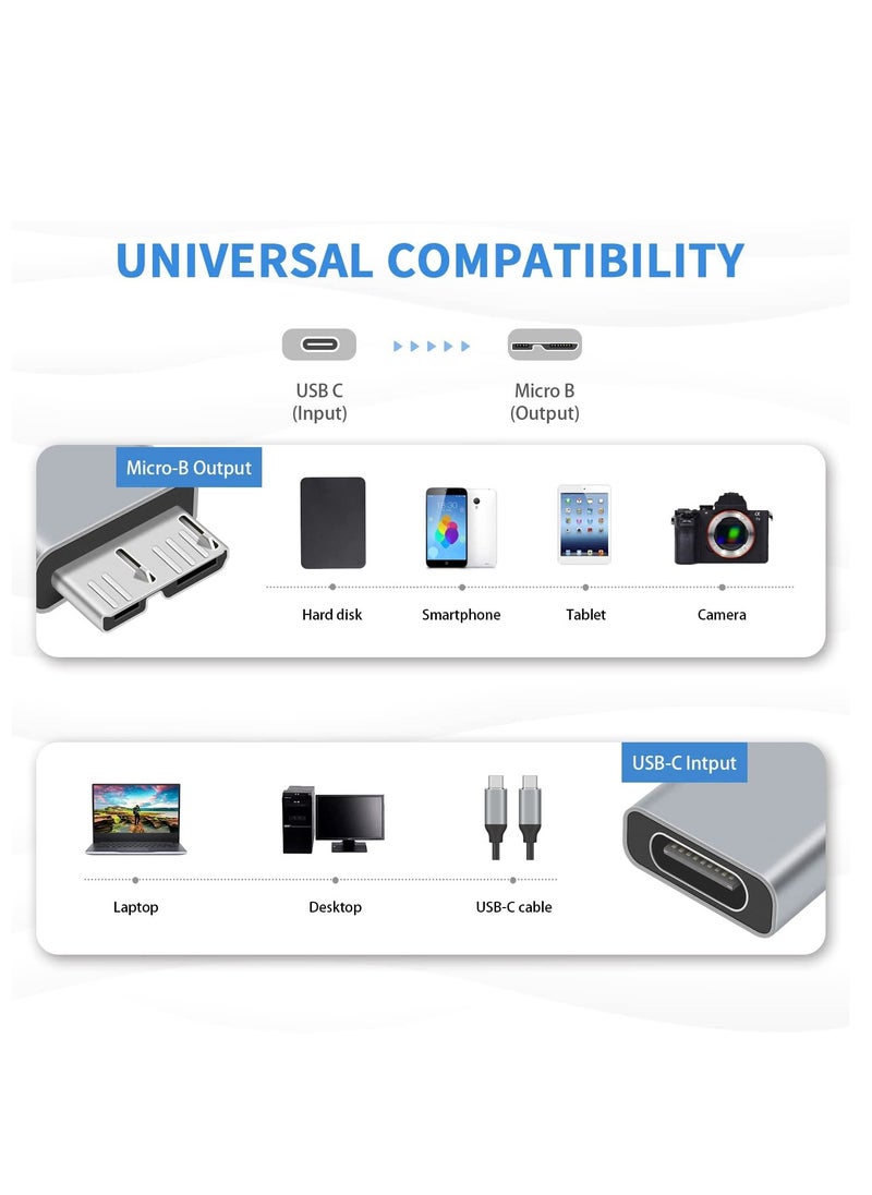 SYOSI محول USB C إلى Micro B، محول كابل من النوع C إلى Micro B، عبوتان من محول Micro B إلى USB C 3.1 Gen2 لكابل محرك الأقراص الصلبة، محول كابل محرك الأقراص الصلبة USB C لمحرك الأقراص الصلبة SSD المحمول الخارجي USB 3.0  - Image 2