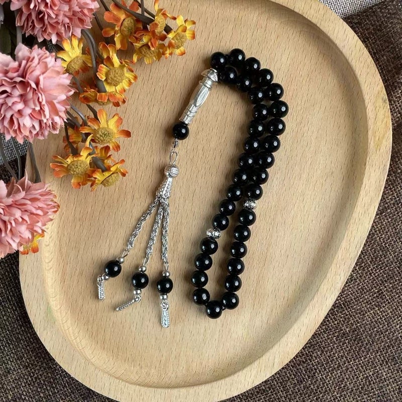 New 33-Bead 8mm Black Glass Handmade Bracelet - Daily Use, Counting Tool, Wholesale & Dropshipping