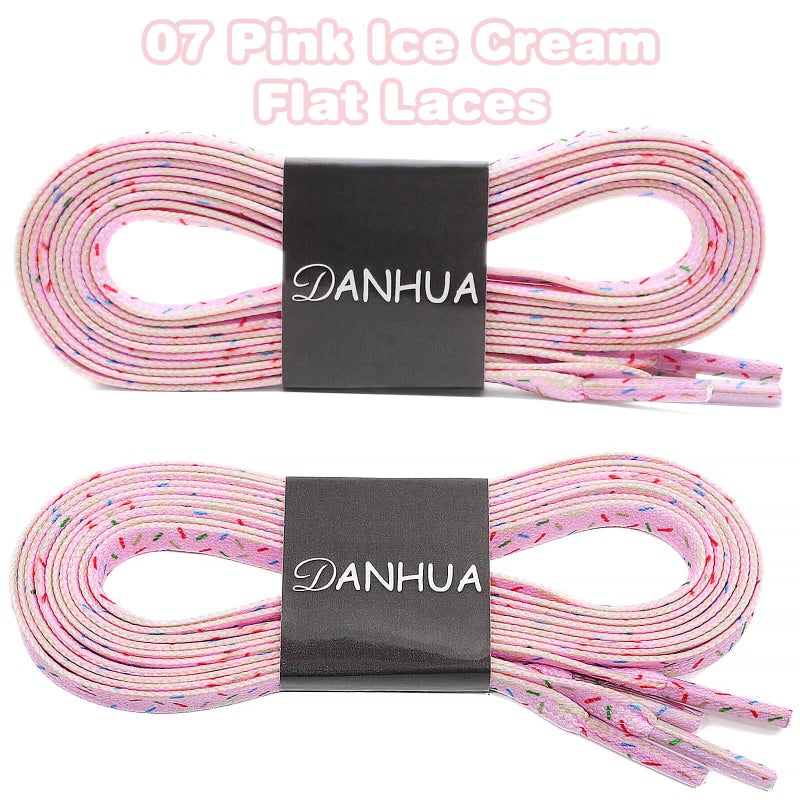 DANHUA Colored Printed Flat Shoelaces: 2 Pair Pink Ice Cream Patterned Shoe Laces for Sneakers 47 inch - Image 2