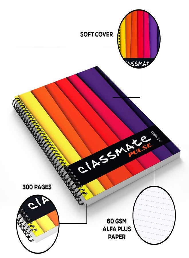 Classmate Soft Cover 6 Subject Spiral Binding Notebook, Single Line, 300 Pages (2105013) Pack Of 2 - Image 4