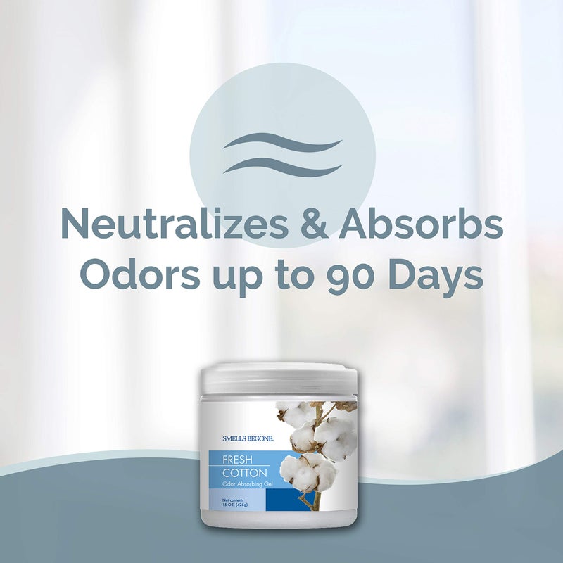 SMELLS BEGONE Air Freshener Odor Absorber Gel - 15 oz, Pack of 2 - Absorbs and Eliminates Odor in Pet Areas, Bathrooms, Cars, & Boats - Made with Essential Oils - Fresh Cotton Scent - Image 2