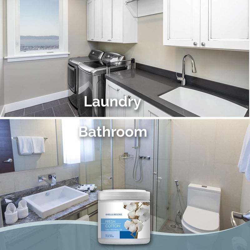 SMELLS BEGONE Air Freshener Odor Absorber Gel - 15 oz, Pack of 2 - Absorbs and Eliminates Odor in Pet Areas, Bathrooms, Cars, & Boats - Made with Essential Oils - Fresh Cotton Scent - Image 5