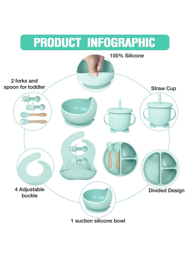 iMissiu Baby Feeding Set 9 Piece Baby Led Weaning Utensils Includes Suction Bowl Plate Spoon Fork Sippy Cup with Straw Lid Infant Toddler Everyday Use Home Feeding Supplies - Image 2