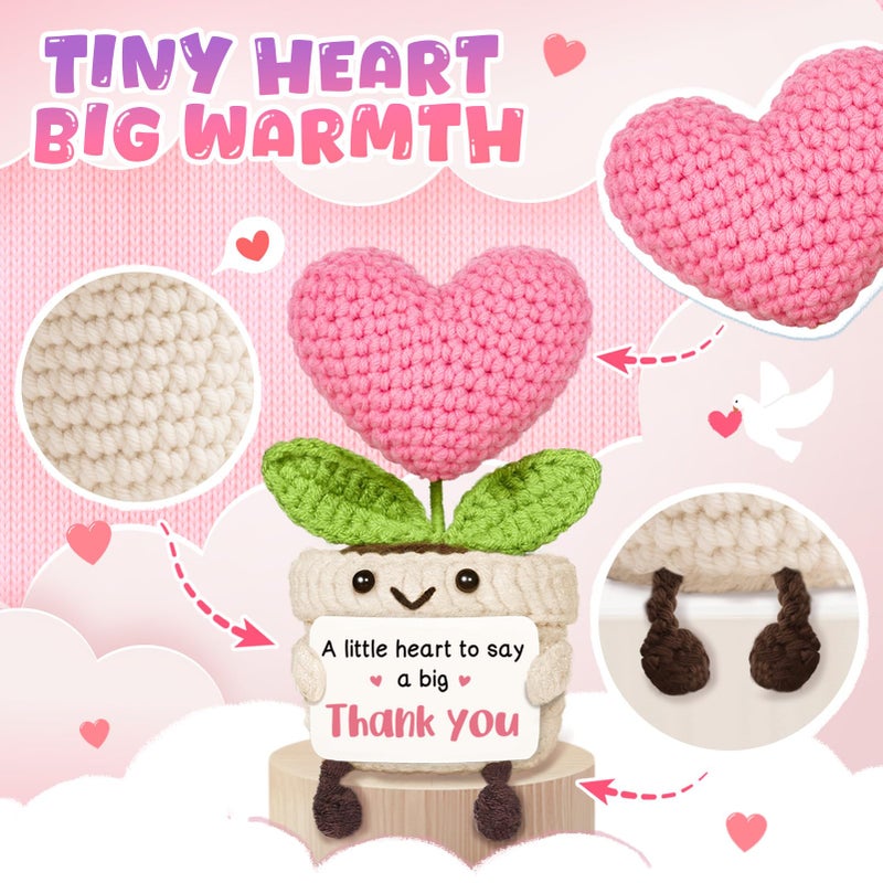 AceThrills Teacher Gifts, Teacher Appreciation Gifts from Student, Birthday, Graduation, Thank You Gift for Teacher, Crochet Pink Heart Flower with Card - Thank You for Helping Me Grow - Image 3