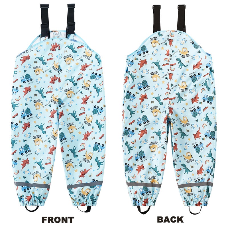 Fewlby Toddlers Waterproof Bib Pants, Boys Rain Pants Kids Cartoon Rain Trousers Lightweight Mud Pants Rainwear - Image 5