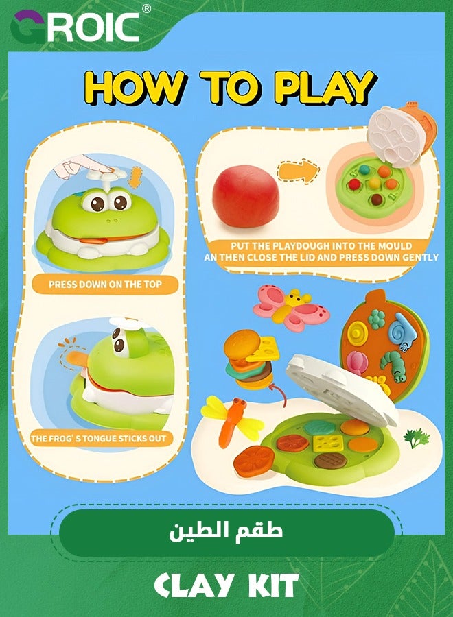 GROIC مجموعات عجينة ملونة على شكل ضفدع للأطفال، صنع حشرات وهامبرغر لطيف على شكل ضفدع، ألعاب إكسسوارات عجينة ملونة للمطبخ للأطفال، 13 أداة عجين و5 عجين ملون - Image 3