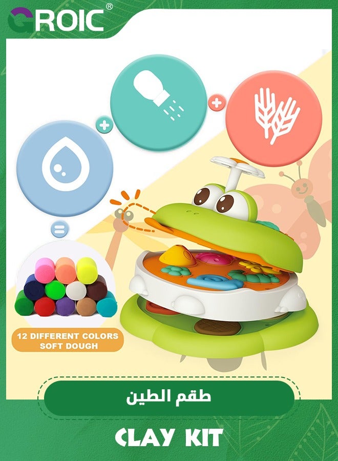 GROIC مجموعات عجينة ملونة على شكل ضفدع للأطفال، صنع حشرات وهامبرغر لطيف على شكل ضفدع، ألعاب إكسسوارات عجينة ملونة للمطبخ للأطفال، 13 أداة عجين و5 عجين ملون - Image 2
