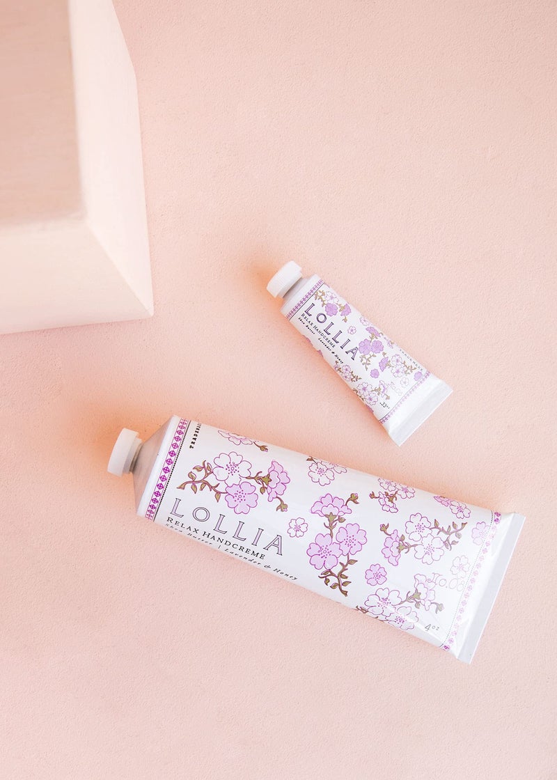 LOLLIA Relax Handcreme Bundle, 4 oz. & .33 oz. â€“ Lavender & Honey â€“ Scented Hand Cream for Women, Moisturizing Hand for Dry Hands, Shea & Cocoa Butter, Quick Absorbing Lotion, Travel Lotion - Image 4