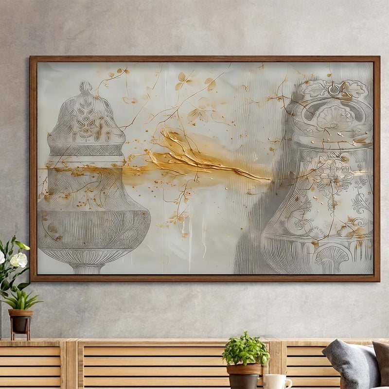 ماركتنا لوحة قماشية بتصميم الفن التراثي مع برواز مجوف مقاس (60×40) قطعة واحدة - Image 1