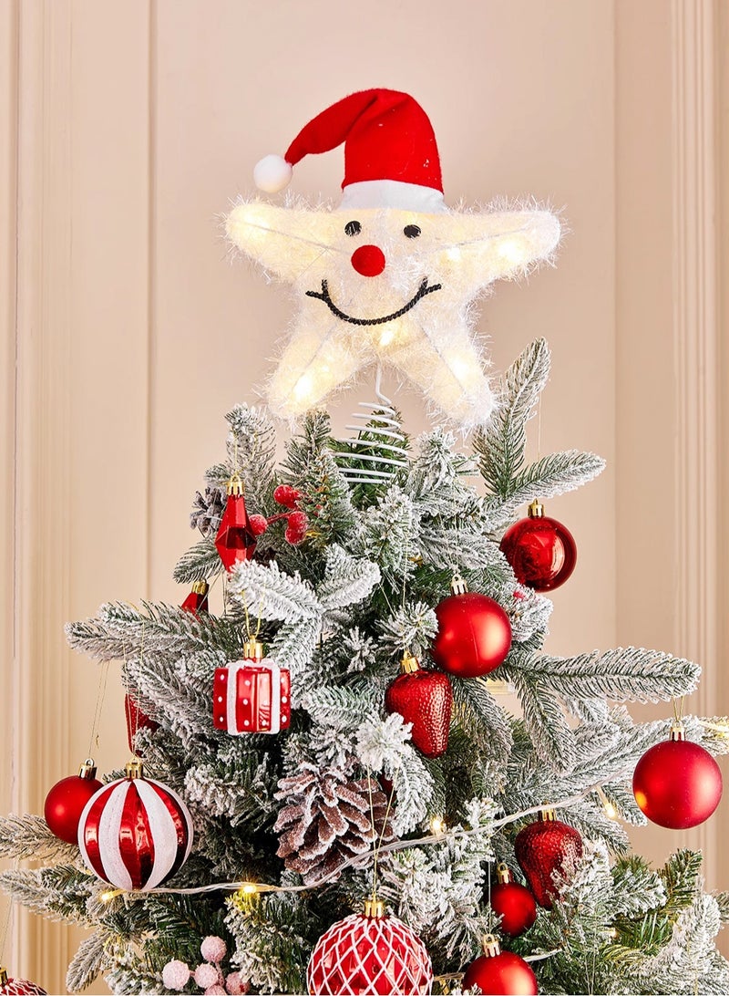 LOOPITYS 11 inch Christmas tree top star decoration light (with 10 LED lights, warm light, requires 2 AA batteries, not including batteries) with smiling face and Christmas hat, shining metal Christmas tree decoration light, suitable for home, party, vacation, winter, Christmas decoration - Image 2
