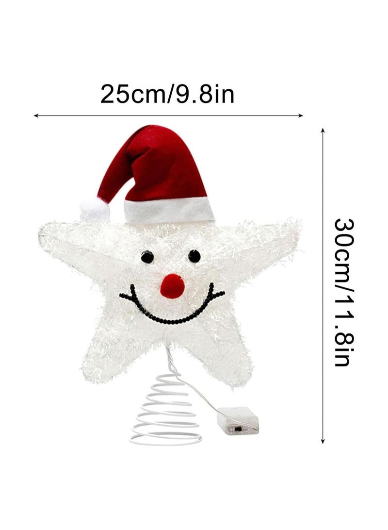 LOOPITYS 11 inch Christmas tree top star decoration light (with 10 LED lights, warm light, requires 2 AA batteries, not including batteries) with smiling face and Christmas hat, shining metal Christmas tree decoration light, suitable for home, party, vacation, winter, Christmas decoration - Image 3