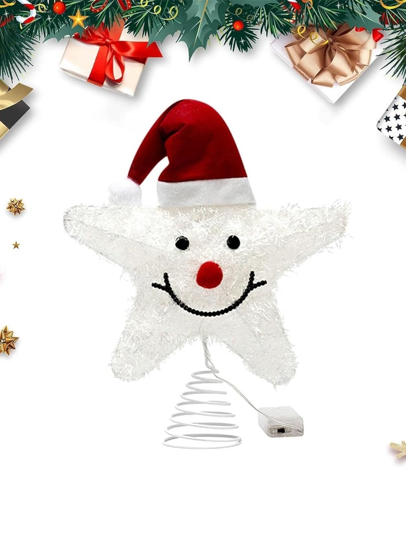 LOOPITYS 11 inch Christmas tree top star decoration light (with 10 LED lights, warm light, requires 2 AA batteries, not including batteries) with smiling face and Christmas hat, shining metal Christmas tree decoration light, suitable for home, party, vacation, winter, Christmas decoration - Image 4