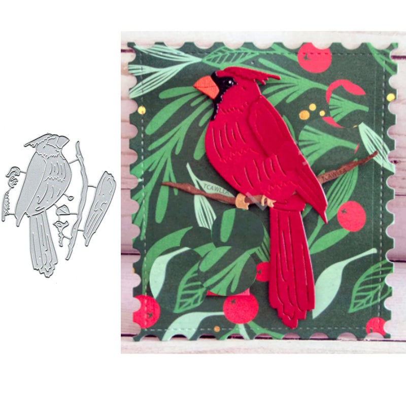 DDeehs Christmas Red Lucky Bird Metal Die CutsMerry Christmas Tree Bird Cutting Dies Cut Stencils DIY Scrapbooking Album Decorative Embossing Paper Dies for Card Making Sliver 10x10cm393x393inch