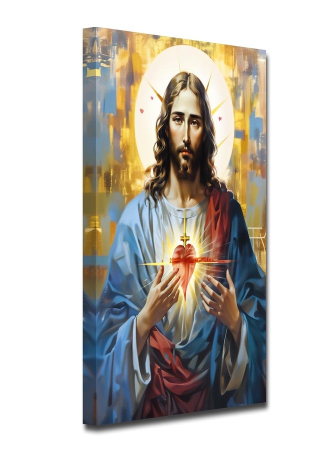 CXHOSTENT Sacred Heart of Jesus Wall Art Divine Mercy Canvas Picture Christian God Portrait Poster Prints Abstract Artwork Spiritual Prayer Room Decor (Jesus-2, 12.00"x18.00") - Image 1