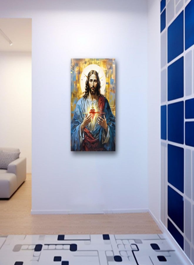 CXHOSTENT Sacred Heart of Jesus Wall Art Divine Mercy Canvas Picture Christian God Portrait Poster Prints Abstract Artwork Spiritual Prayer Room Decor (Jesus-2, 12.00"x18.00") - Image 3