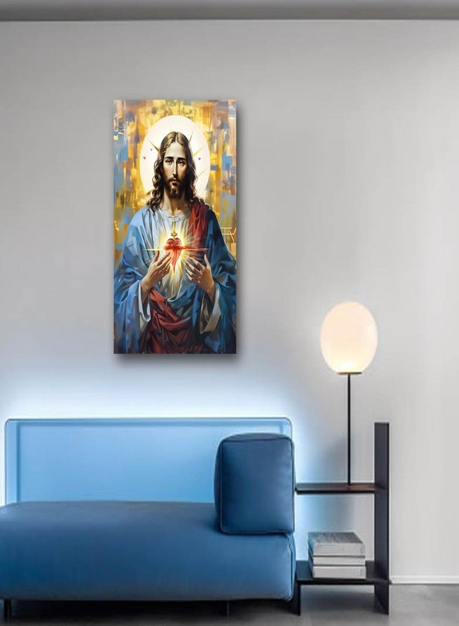 CXHOSTENT Sacred Heart of Jesus Wall Art Divine Mercy Canvas Picture Christian God Portrait Poster Prints Abstract Artwork Spiritual Prayer Room Decor (Jesus-2, 12.00"x18.00") - Image 2
