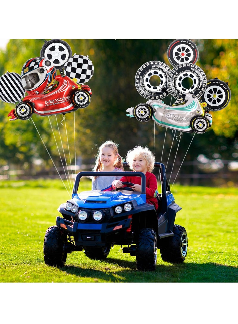 Barakah 10 PCS Race Car Balloons, Foil Helmet, Checkered Balloons, and Hot Wheel Tire Balloons, Race Car Party Supplies for Boy's Birthday, Race Cars Theme Decorations - Image 4