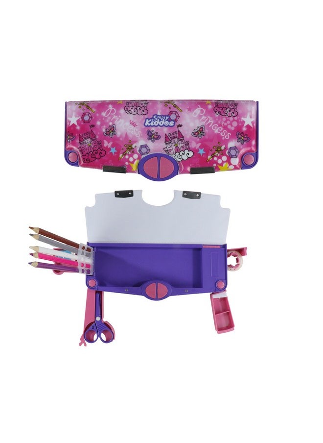 SMILY KIDDOS Multi Functional Pop Out Pencil Box For Kids Stationery For Children | 24.5 X 4 X 10Cm | - Princess Theme - Pink  - Image 1