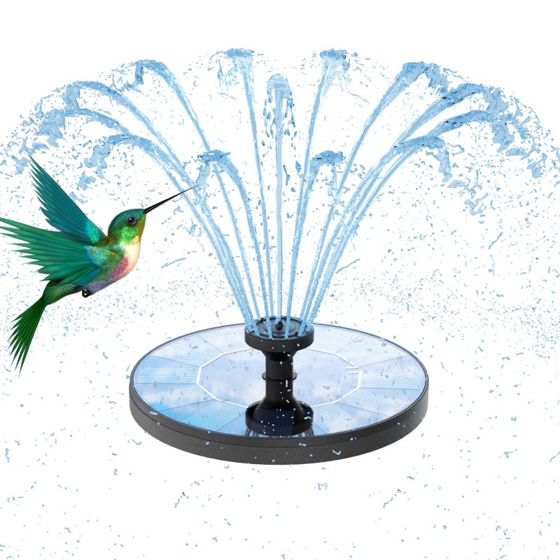 AMZtime Solar Water Fountain, Upgraded Solar Bird Bath Fountains with 6 Nozzles, Free Standing Floating Solar Powered Water Fountain Pump for Bird Bath, Garden, Pond, Pool and Outdoor - Image 1