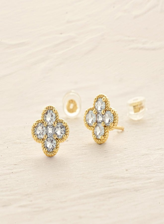 MYEARS Stud Earrings for Women Gold Flower Four-leaf-clover 12 Month Birthstone 14K Small Simple Hypoallergenic Birthday Gift Jewelry, One Size, Brass Metal Yellow Gold, Cubic Zirconia - Image 5