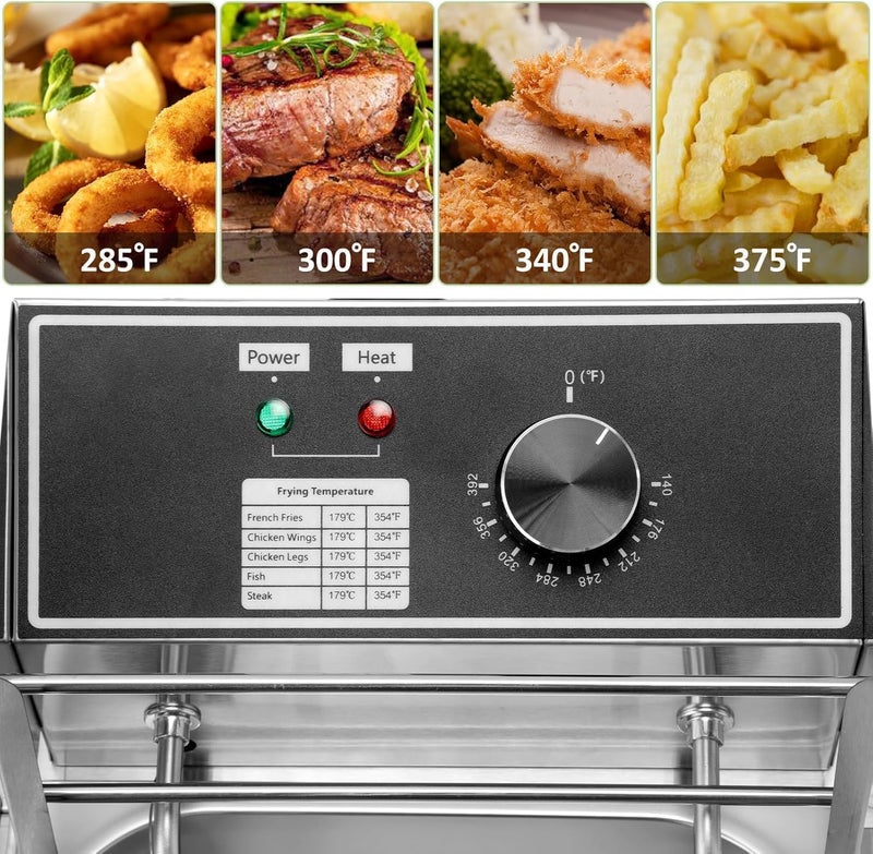 AOHRYME Deep Fryer with Basket 6.3 QT/6L 2200W Stainless Steel Electric Deep Fryer with Frying Basket Strainer Adjustable Temperature and Timer Removable Oil Container for Restaurant or Home Use (6L) - Image 4
