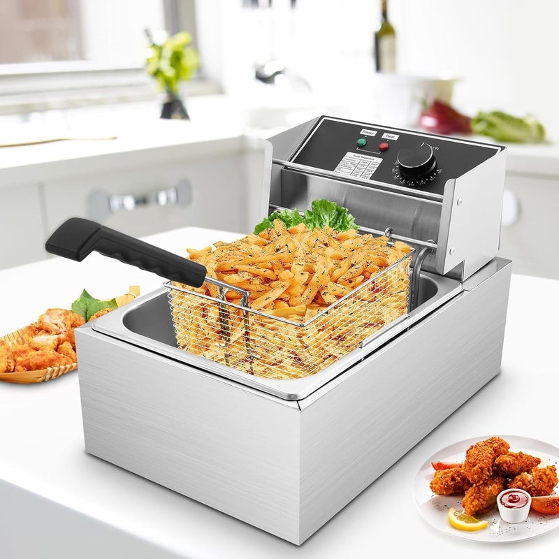 AOHRYME Deep Fryer with Basket 6.3 QT/6L 2200W Stainless Steel Electric Deep Fryer with Frying Basket Strainer Adjustable Temperature and Timer Removable Oil Container for Restaurant or Home Use (6L) - Image 2