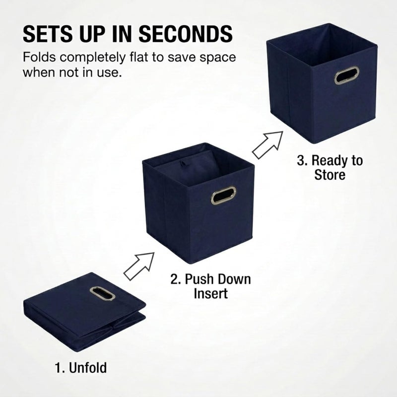 Household Essentials 81-1 Foldable Fabric Storage Bins | Set of 6 Cubby Cubes with Handles | Navy Blue, 6 lbs - Image 3
