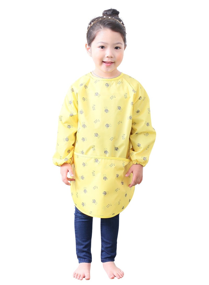 Plie Kids Painting Apron Waterproof Long Sleeve Art Smock for Toddlers Preschoolers Messy Play Baking Crafts Cooking Sensory Activities Ages 110 Yellow Bear 05L