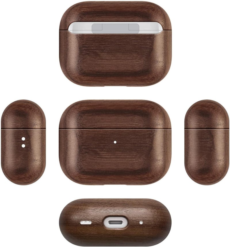 KRZNA Walnut Wooden AirPods Pro 1 and 2 Case, Handcrafted Wood Slim AirPod Cover, Inner Scratch Resistant Lining, Protective Air Pods Case, Minimalist with Leather Lanyard and Brass Hook (Walnut) - Image 2