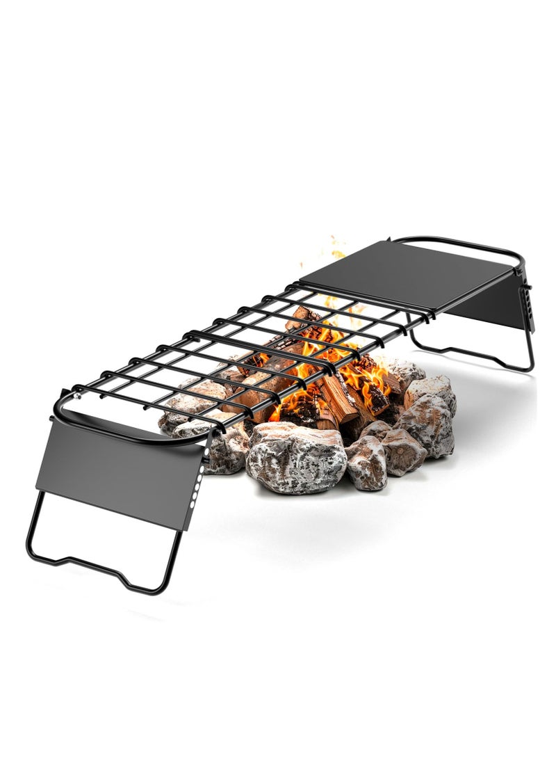 SYOSI Large Portable Outdoor Folding Campfire Grill, Adjustable Height Heavy Duty Steel Grate,Portable Stainless Steel Camping Grill Grate and Camp Grill Griddle with Collapsible Legs - Image 1