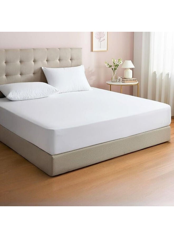 طقم ملاية سرير فندقي فاخر من القطن، 3 قطع، أبيض - Image 1