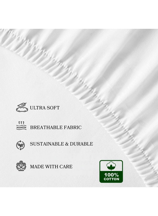 طقم ملاية سرير فندقي فاخر من القطن، 3 قطع، أبيض - Image 5