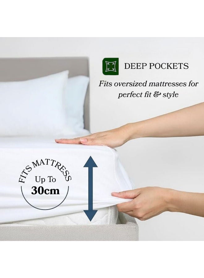 طقم ملاية سرير فندقي فاخر من القطن، 3 قطع، أبيض - Image 2