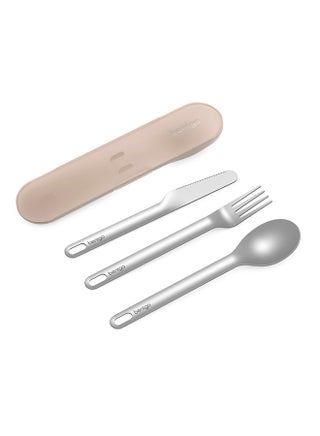 4-Piece Stainless Travel Utensil Set Reusable Silverware Set, High - Grade Premium Steel, Bpa - Free Case, Eco - Friendly ideal For Travel, Camping, And office Use - Sand
