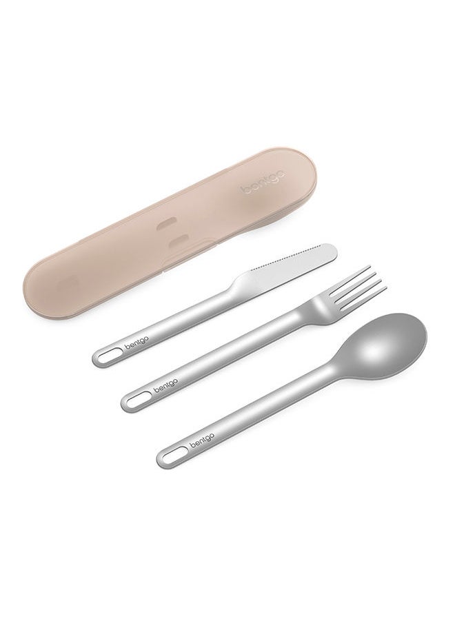 Bentgo 4-Piece Stainless Travel Utensil Set Reusable Silverware Set, High - Grade Premium Steel, Bpa - Free Case, Eco - Friendly ideal For Travel, Camping, And office Use - Sand  - Image 1