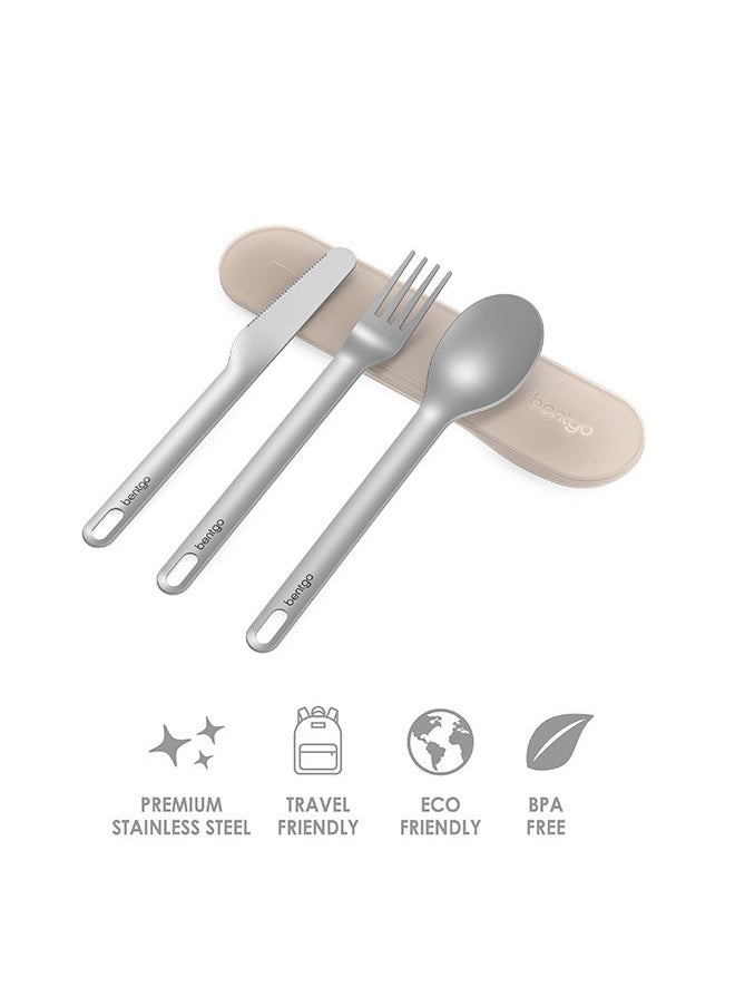 Bentgo 4-Piece Stainless Travel Utensil Set Reusable Silverware Set, High - Grade Premium Steel, Bpa - Free Case, Eco - Friendly ideal For Travel, Camping, And office Use - Sand  - Image 4